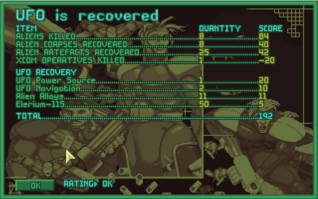 UFO-1 Captured MixedConventional 1Tank Rocket Launcher and 10 Soldiers build in X-COM UFO Defense.PNG